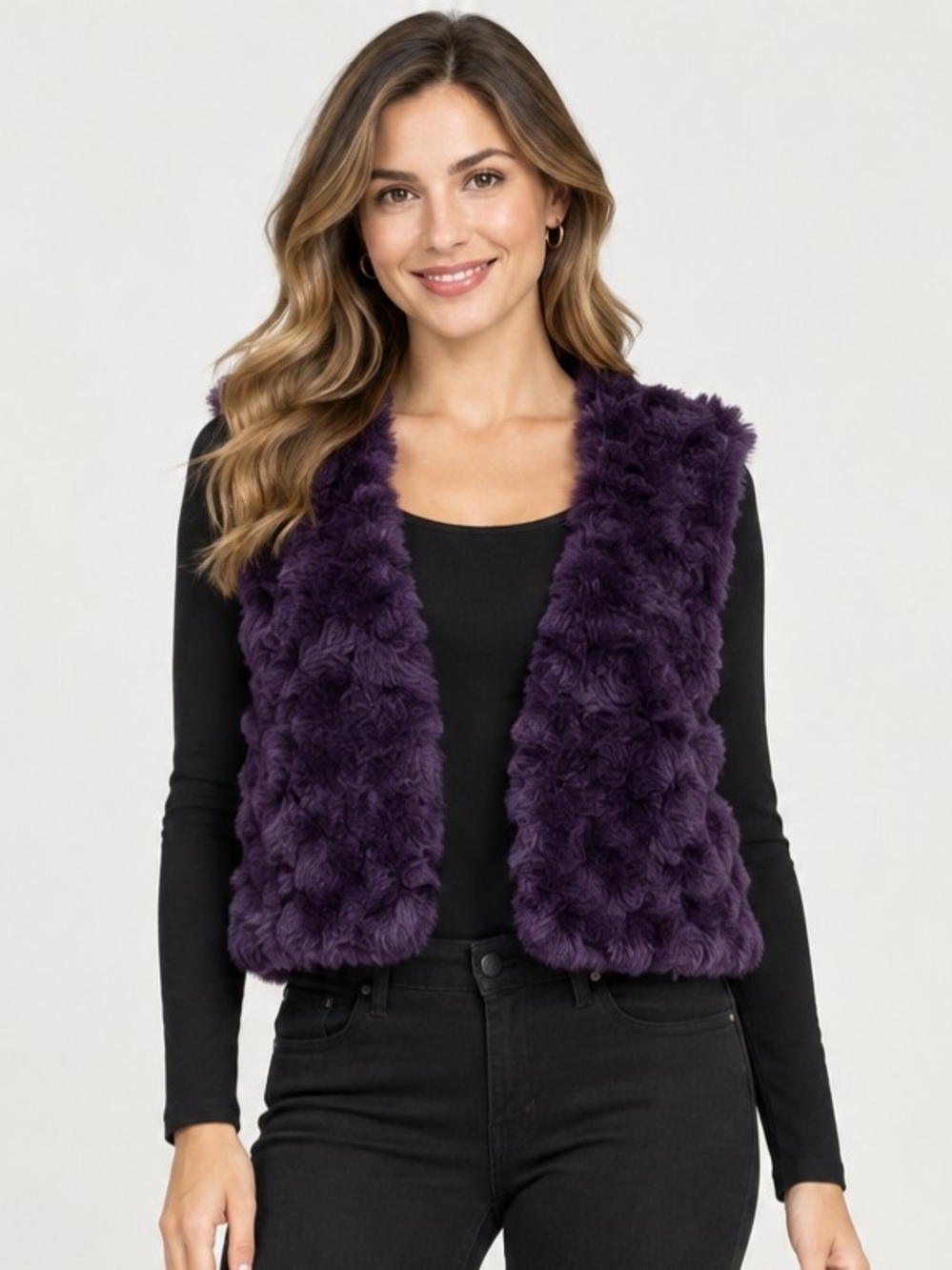 APT 9  Purple Plush Faux Fur Vest - Women's Open Front